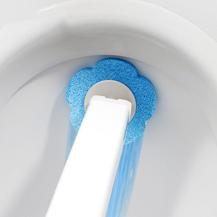 "Vit engångsrengöringsverktyg för toalett med förladdat svamphuvud, plastmaterial, inkluderar 18 svamphuvuden."