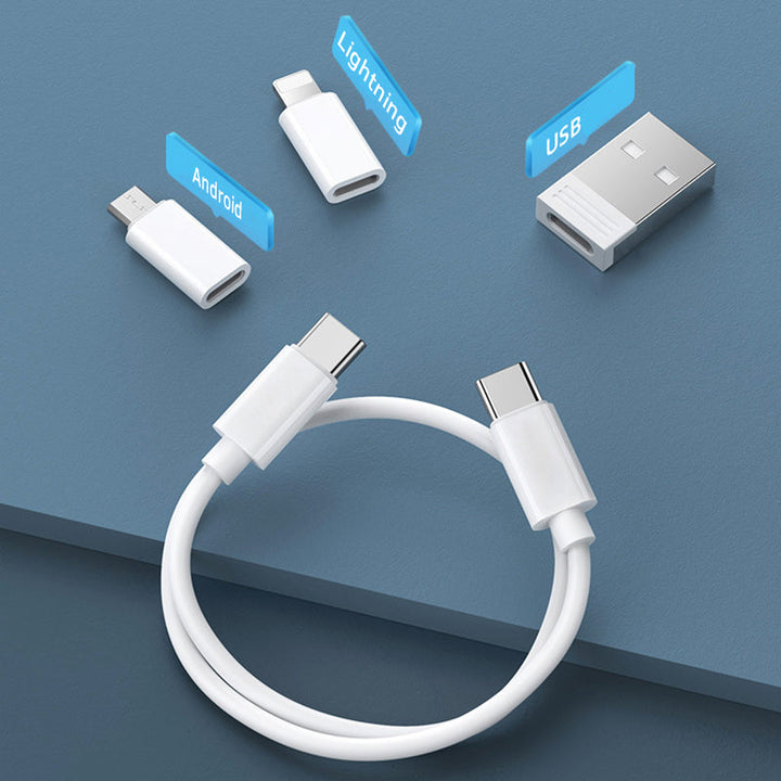 "Vit och blå mini multifunktionell förvaringsbox för digitala prylar med flera kablar och inbyggt telefonställ."