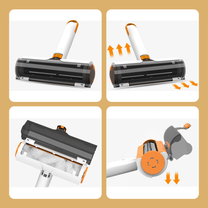 "Vit och orange bärbar hårrullare för husdjur av hållbart ABS-material, kompakt design för effektiv hårborttagning."