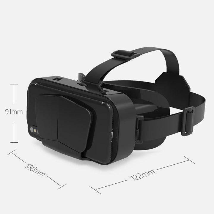 "VR panoramaglasögon med Bluetooth, IMAX-ljud; stora svarta linser, justerbara huvudramar, kompakt och hopfällbar design"